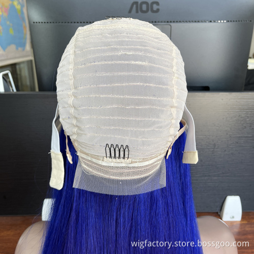 Cheap wholesale factory price 100 human color wigs, blue color human hair wigs, colored wigs for black women